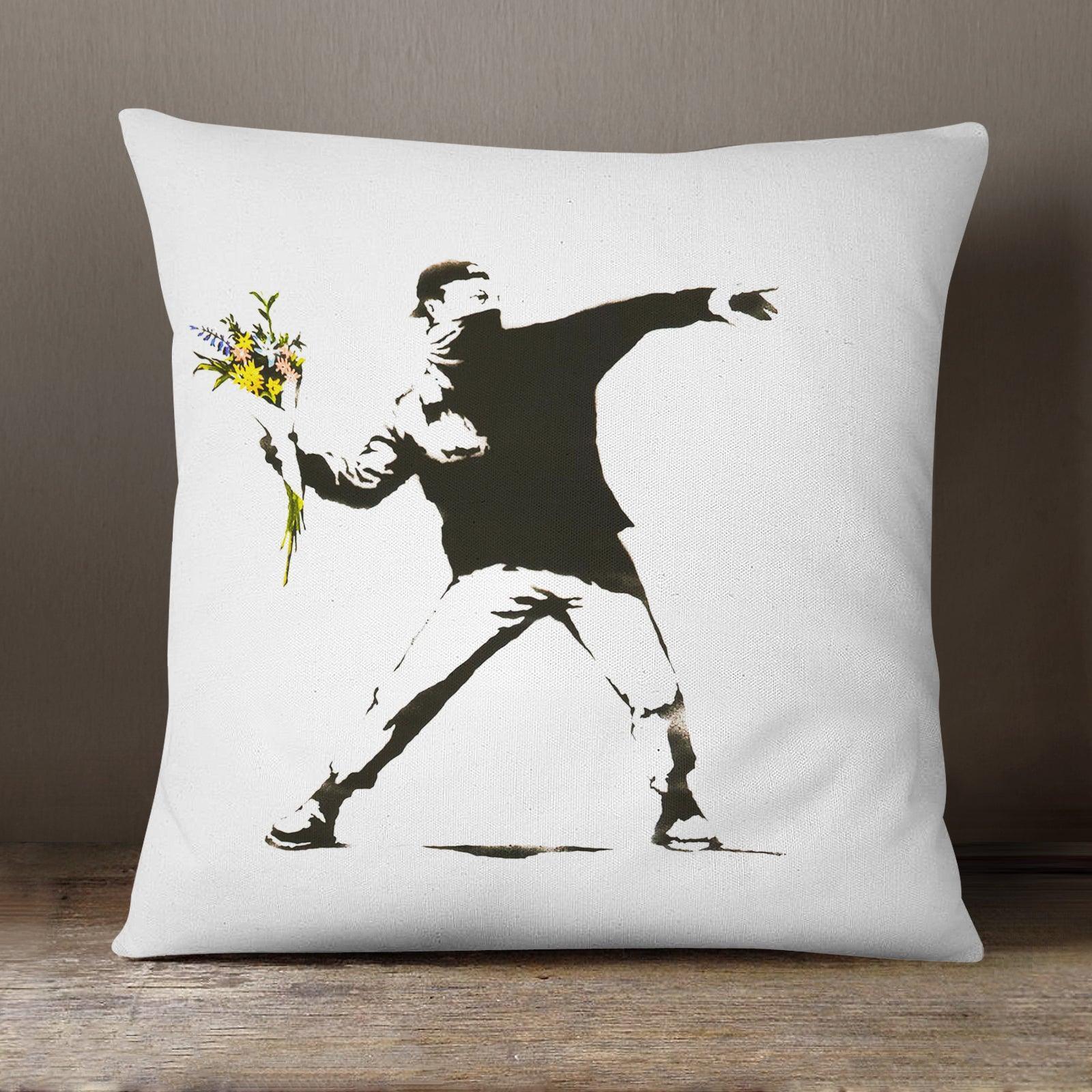 Banksy Bouquet Grenade  - 40 x 40 cm Cushion (L0468) Yoosh
