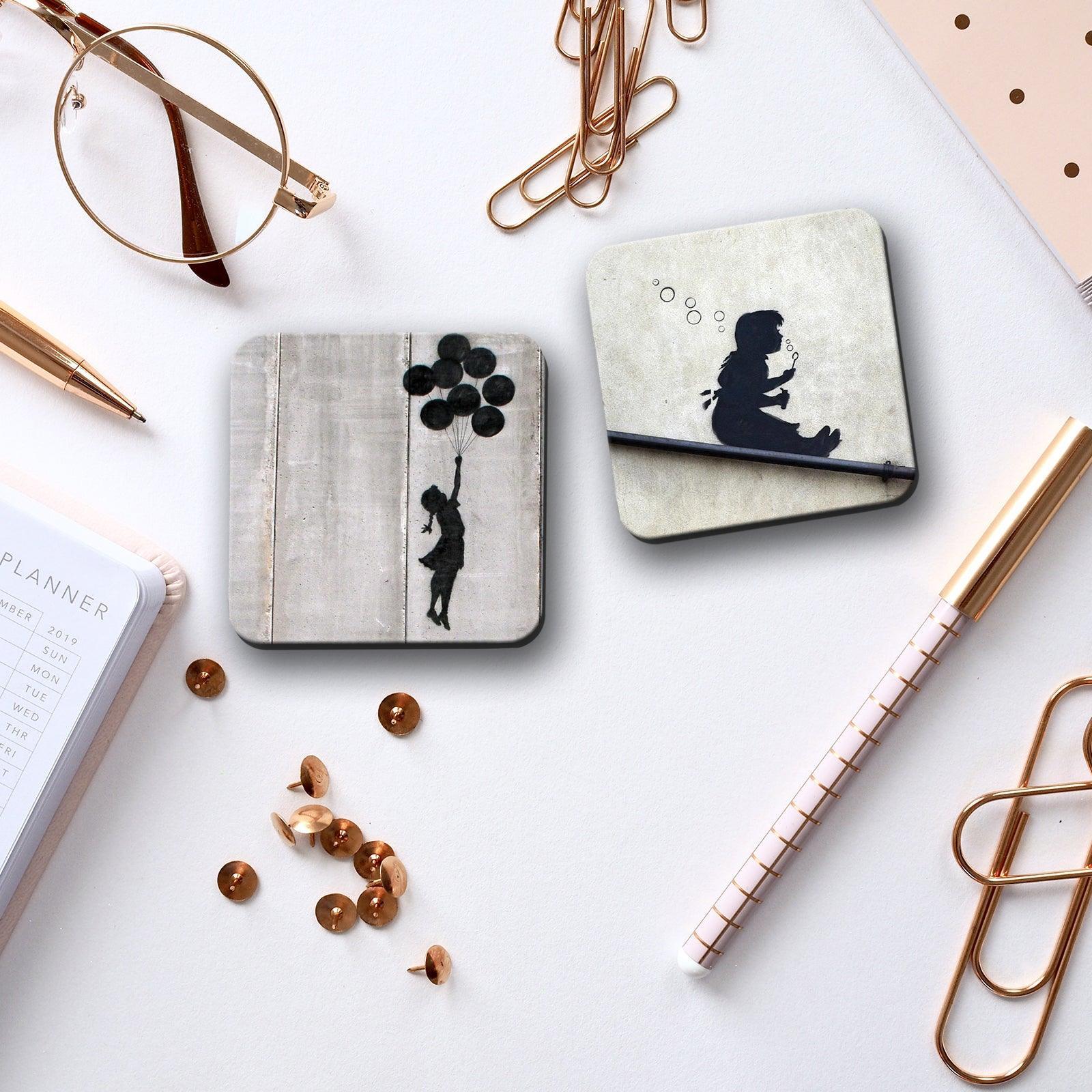 Banksy Collection Gift Set 1 - I Am Your Father Lap Tray - Bubble Girl Hand Towel - 4 Assorted Coasters - Cushioned Lap Trays by Yoosh