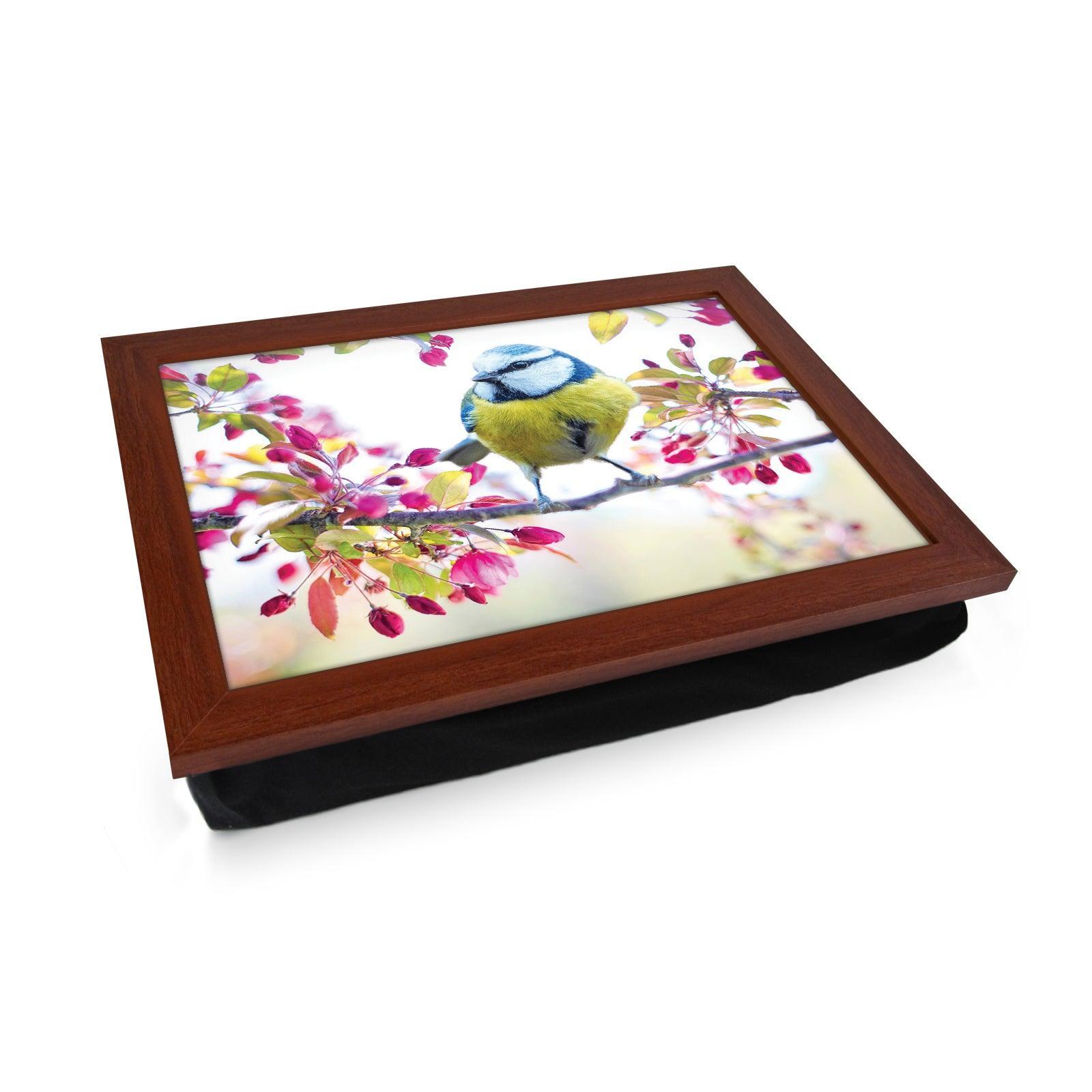 Blue Tit Bird On A Blossoming Spring Branch Lap Tray - L1189 - Cushioned Lap Trays by Yoosh