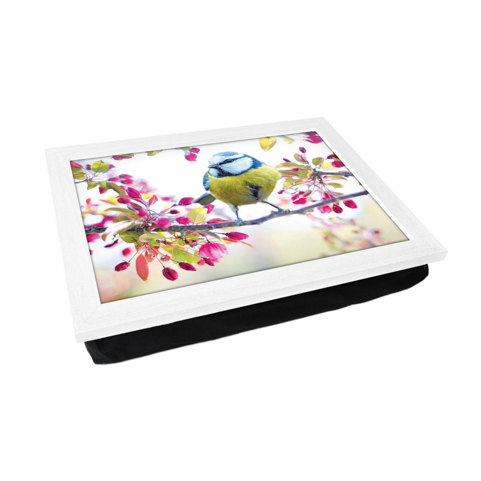 Blue Tit Bird On A Blossoming Spring Branch Lap Tray - L1189 - Cushioned Lap Trays by Yoosh