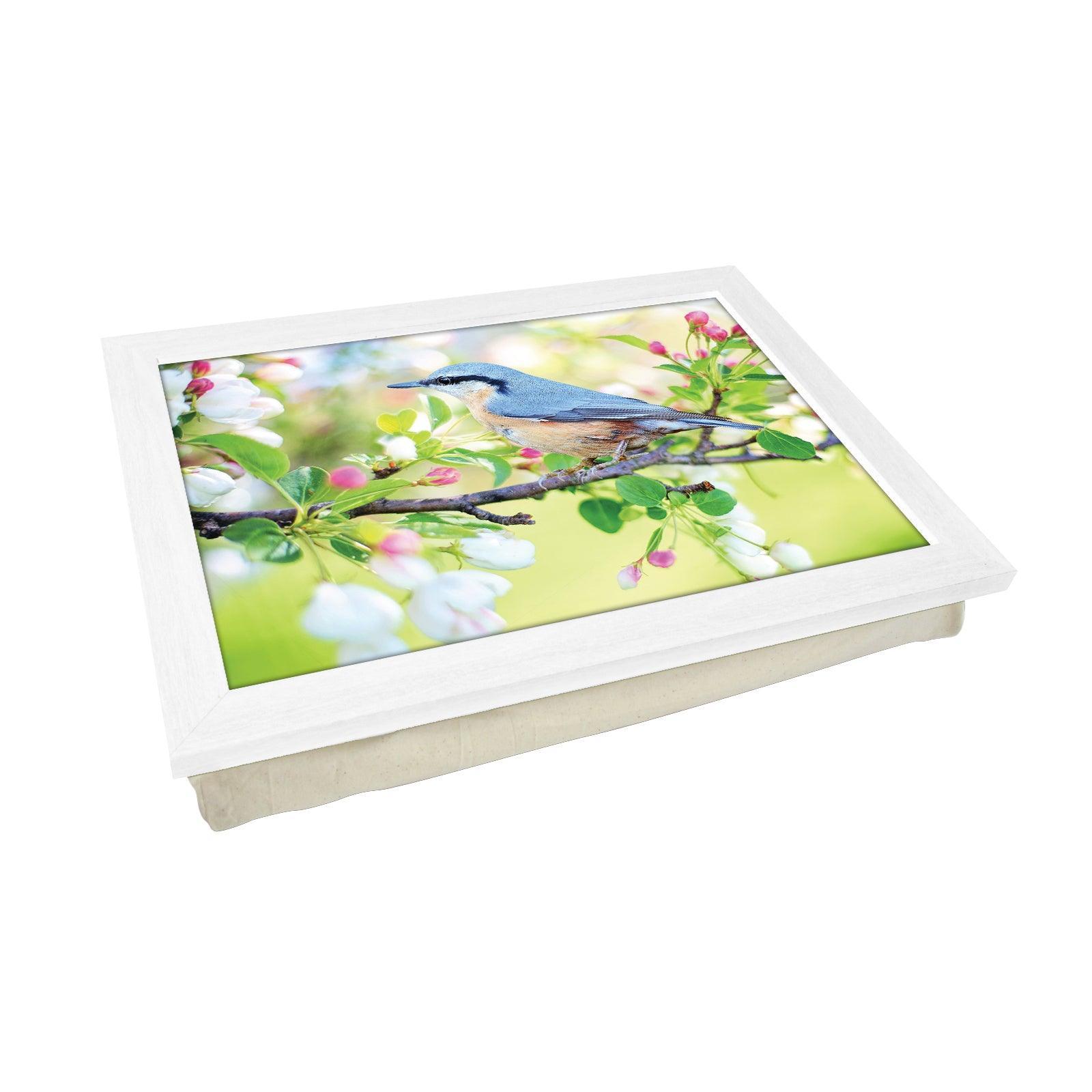 Eurasian Nuthatch Bird On A Blossom Branch Lap Tray - L1187 - Cushioned Lap Trays by Yoosh
