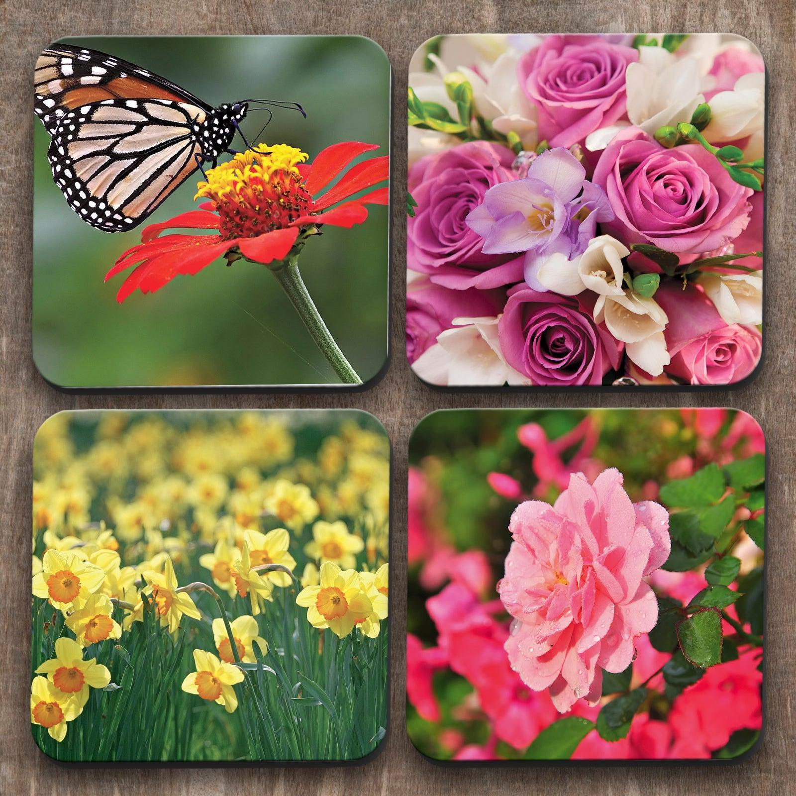 Flowers x 4 Coasters C0042 Cushioned Lap Trays by Yoosh