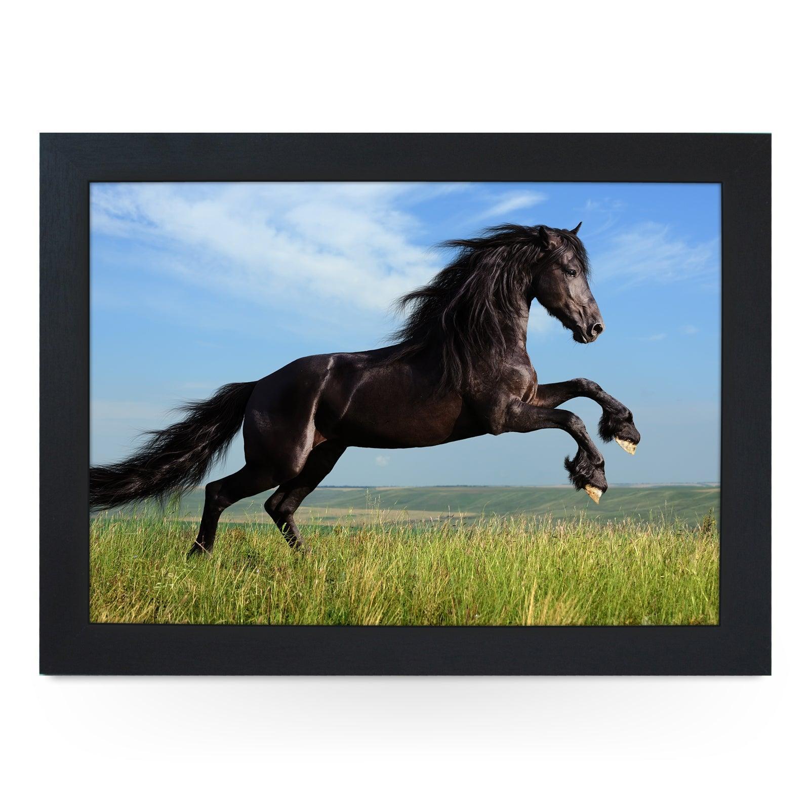 Galloping Black Horse Lap Tray - L0746 Personalised Lap Trays