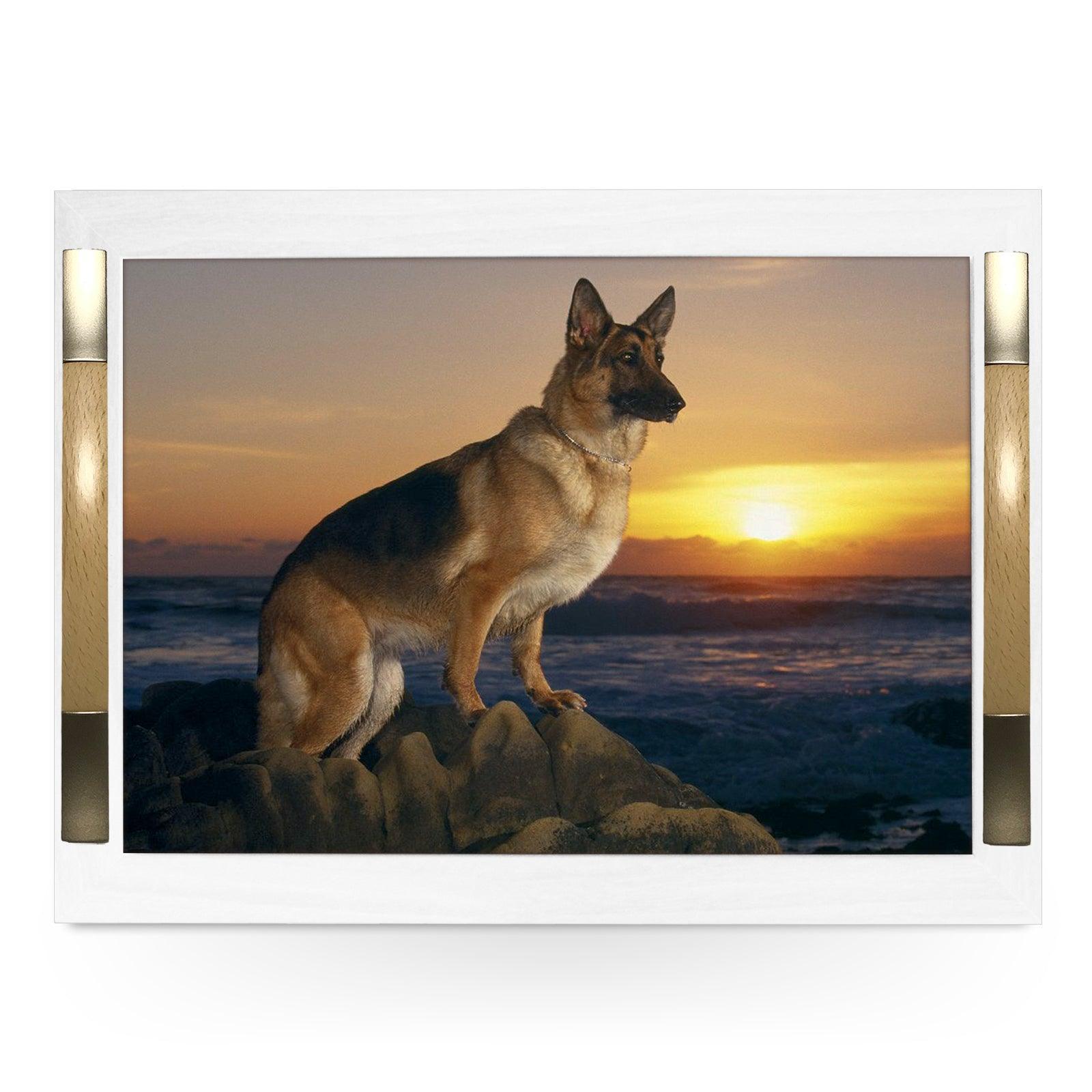 German Shepherd Dog On The Beach At Sunset Serving Tray - 0136 - Cushioned Lap Trays by Yoosh