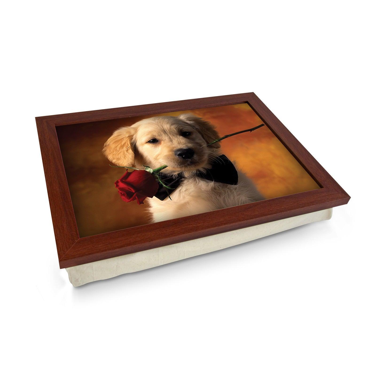 Golden Retriever Puppy With Rose Lap Tray - L0374 Personalised Lap Trays
