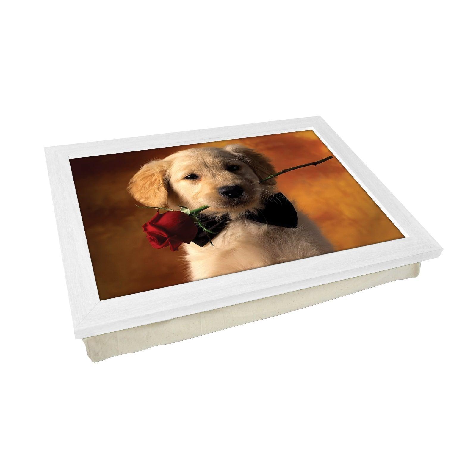 Golden Retriever Puppy With Rose Lap Tray - L0374 Personalised Lap Trays