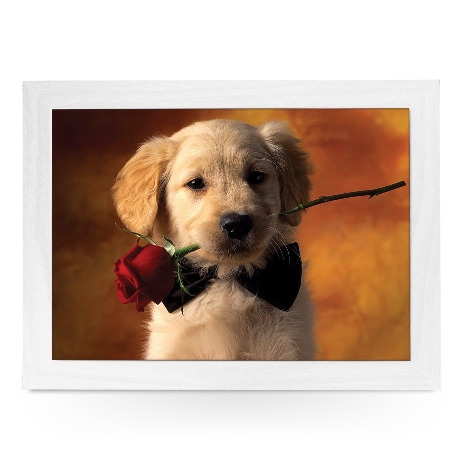 Golden Retriever Puppy With Rose Lap Tray - L0374 Personalised Lap Trays