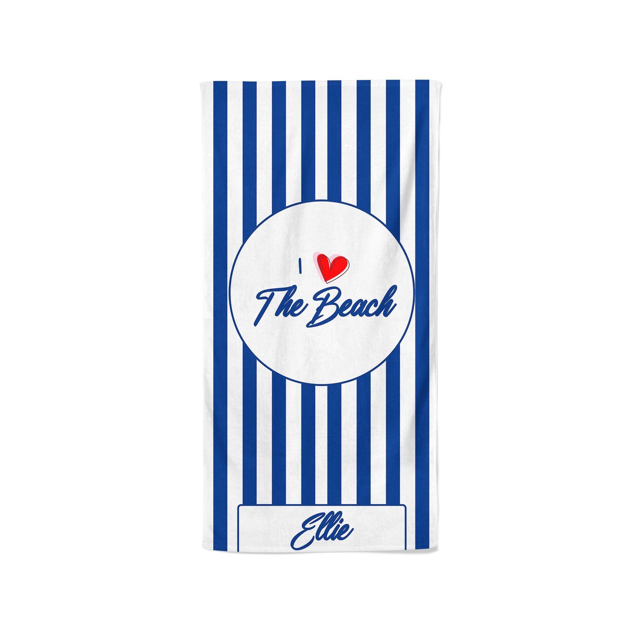 I Heart The Beach Blue Striped - Beach Towel Cushioned Lap Trays by Yoosh