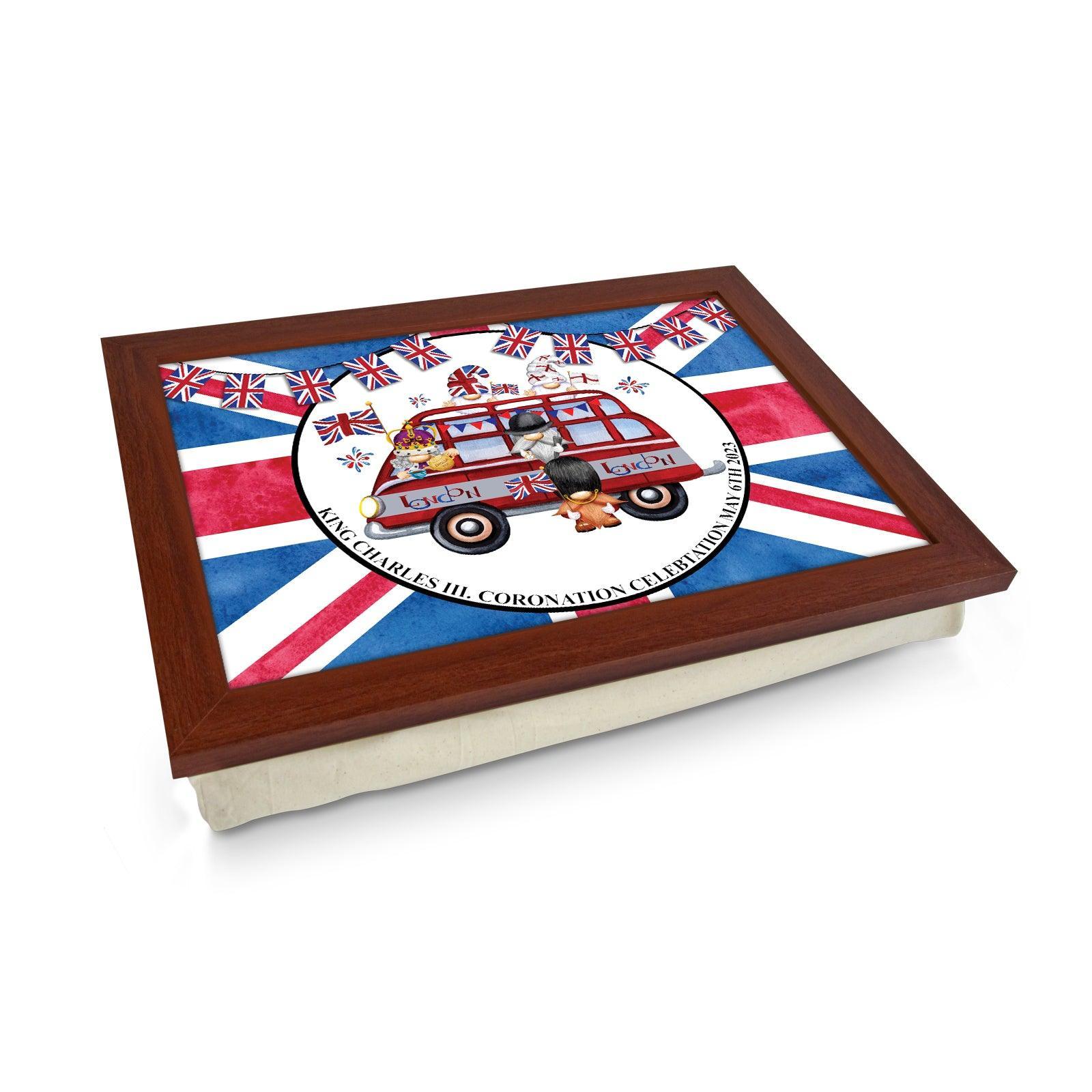 King Charles III Coronation 6/5/23 Gonks On A Bus Lap Tray - L6523 d - Cushioned Lap Trays by Yoosh