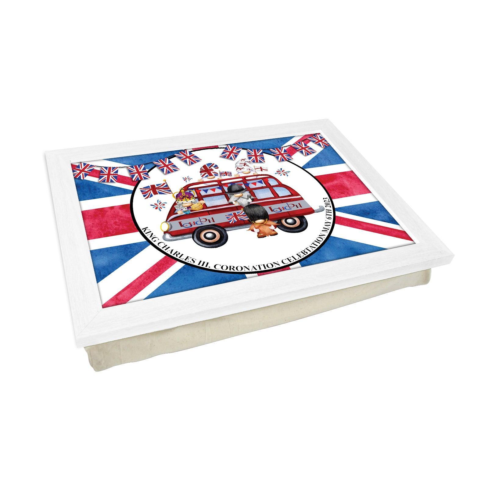King Charles III Coronation 6/5/23 Gonks On A Bus Lap Tray - L6523 d - Cushioned Lap Trays by Yoosh