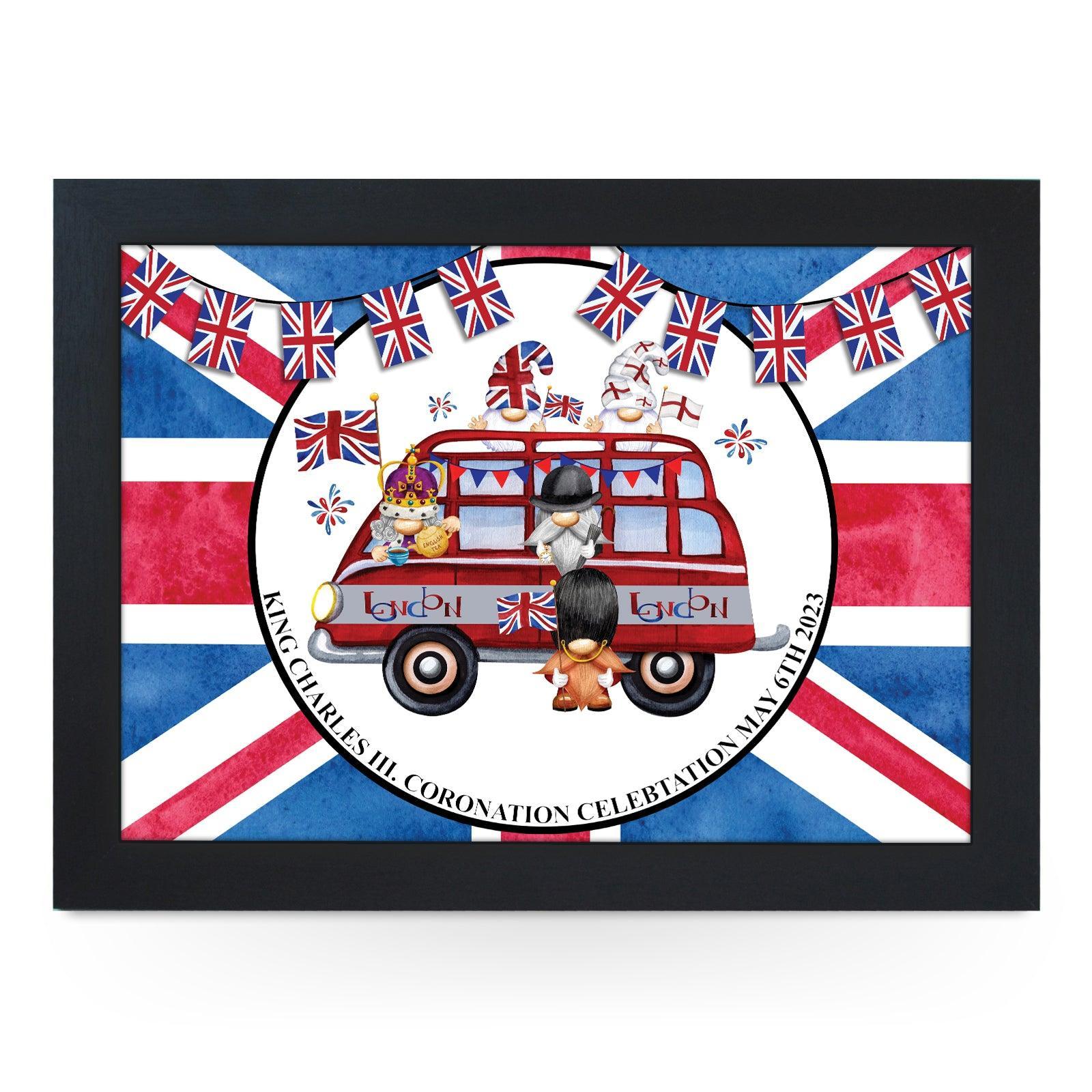 King Charles III Coronation 6/5/23 Gonks On A Bus Lap Tray - L6523 d - Cushioned Lap Trays by Yoosh