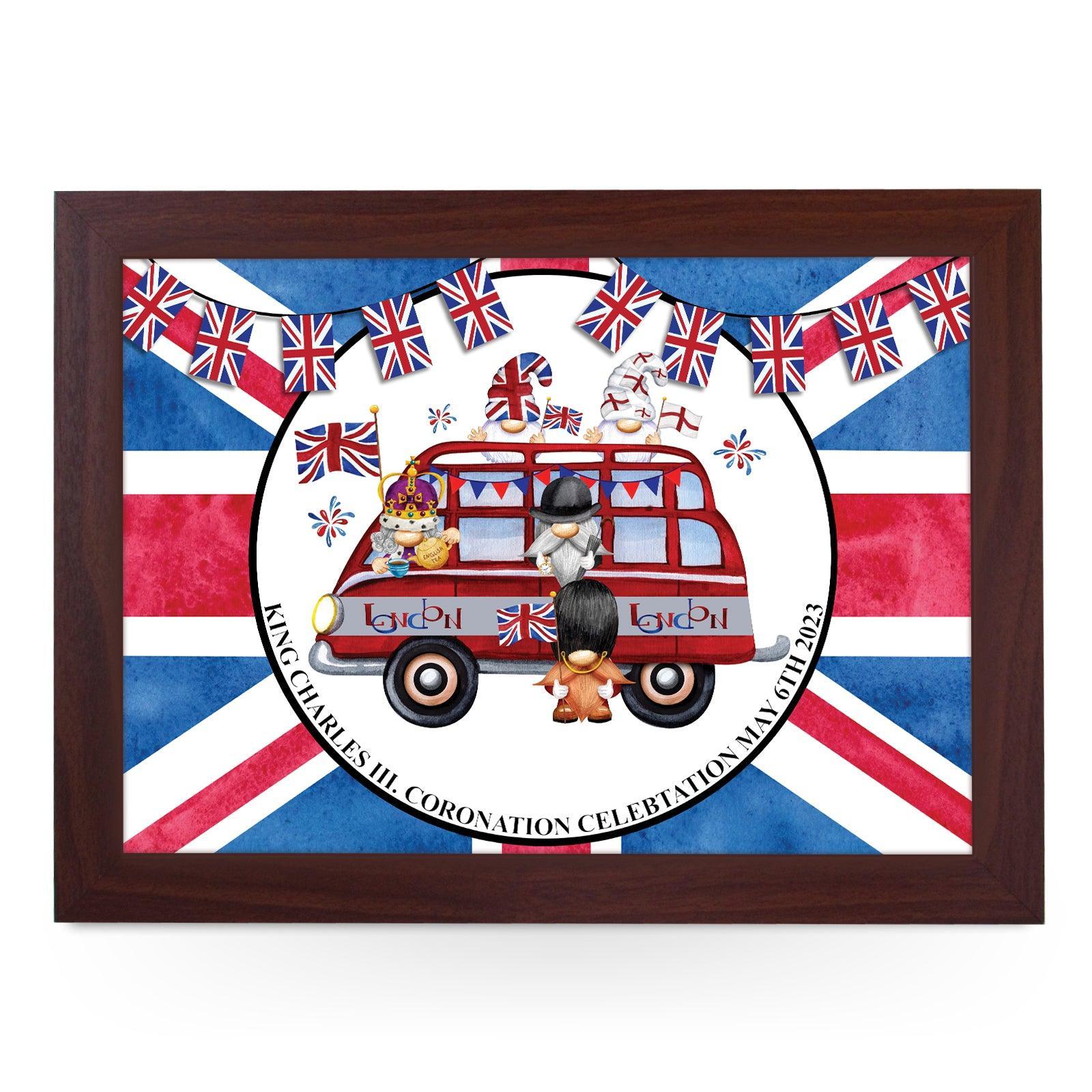 King Charles III Coronation 6/5/23 Gonks On A Bus Lap Tray - L6523 d - Cushioned Lap Trays by Yoosh