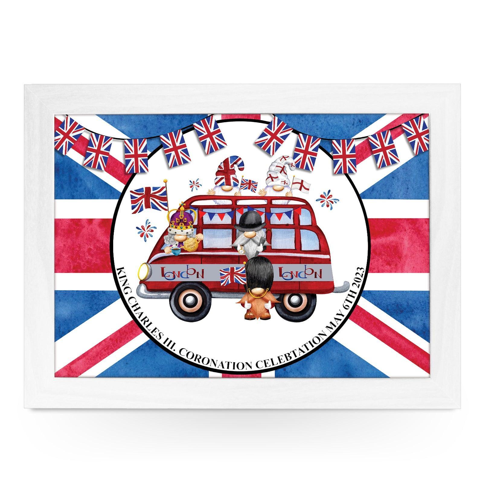 King Charles III Coronation 6/5/23 Gonks On A Bus Lap Tray - L6523 d - Cushioned Lap Trays by Yoosh