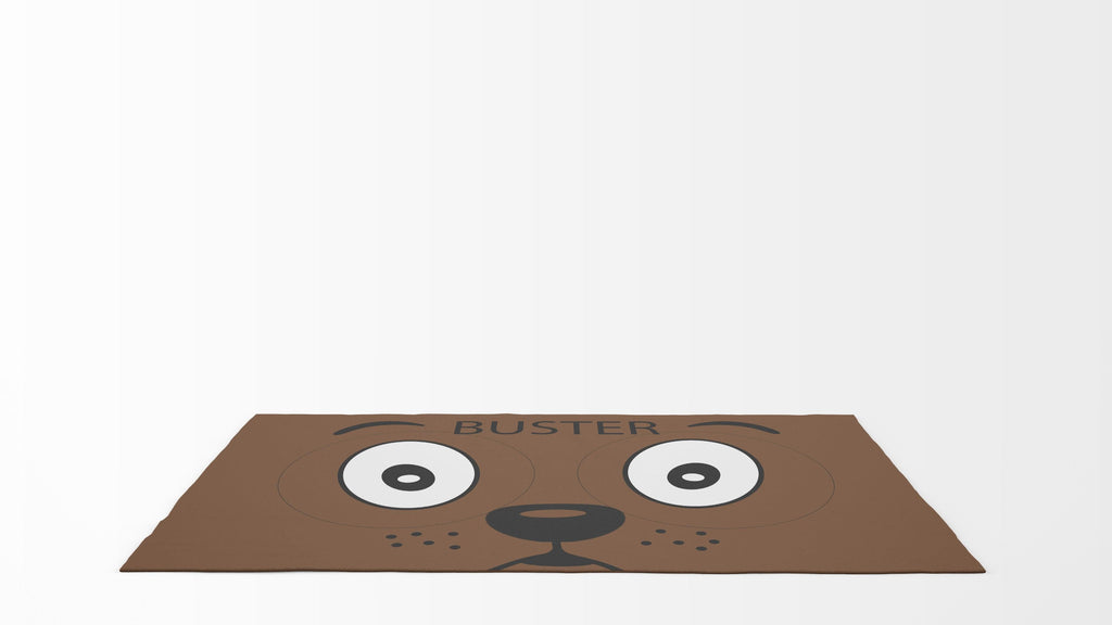 Pet Food Floor Mat - Brown Dog Face - Brown & Black - Personalised Name Cushioned Lap Trays by Yoosh