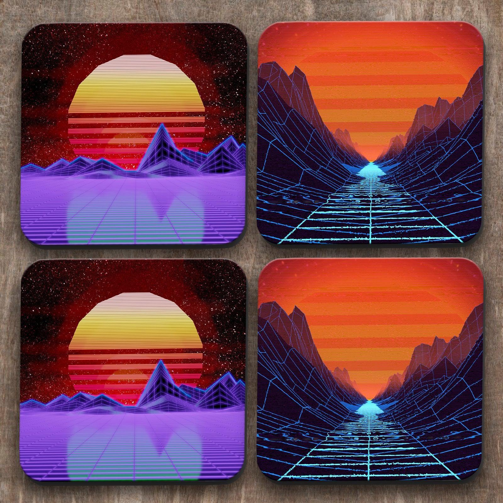 Retro Vaporwave  x 4 Coasters C51 Cushioned Lap Trays by Yoosh