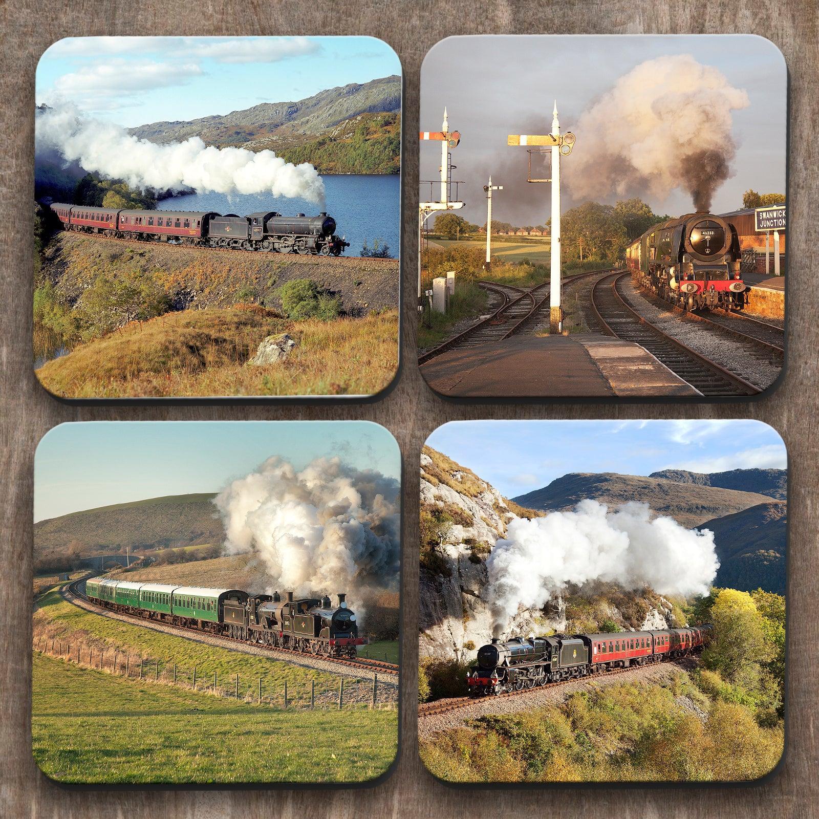 Steam Trains x 4 Coasters C0043 Cushioned Lap Trays by Yoosh