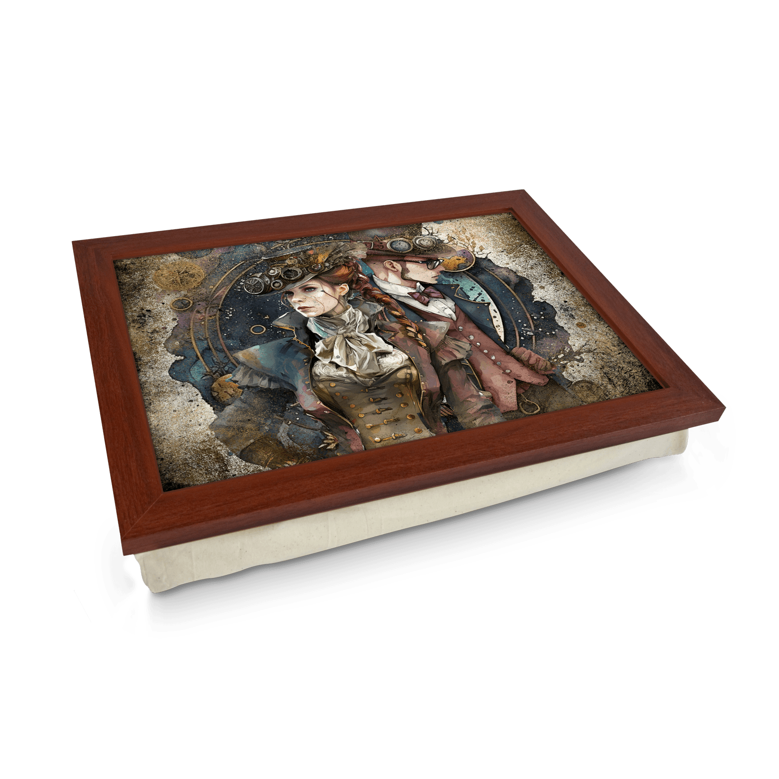Steampunk Couple Lap Tray - L1303 - Cushioned Lap Trays by Yoosh