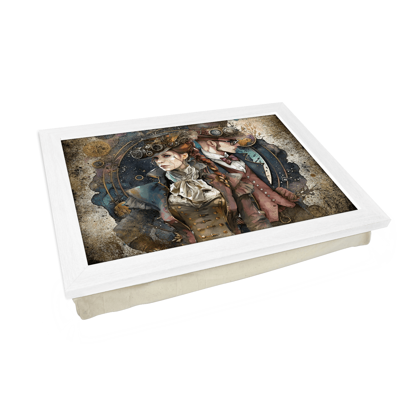 Steampunk Couple Lap Tray - L1303 - Cushioned Lap Trays by Yoosh