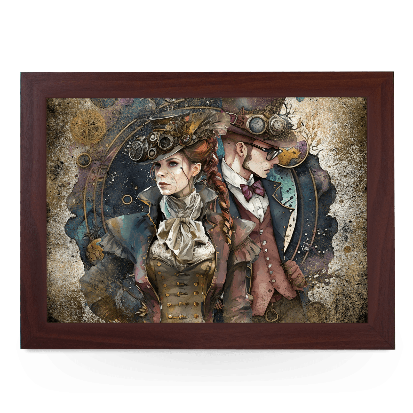 Steampunk Couple Lap Tray - L1303 - Cushioned Lap Trays by Yoosh