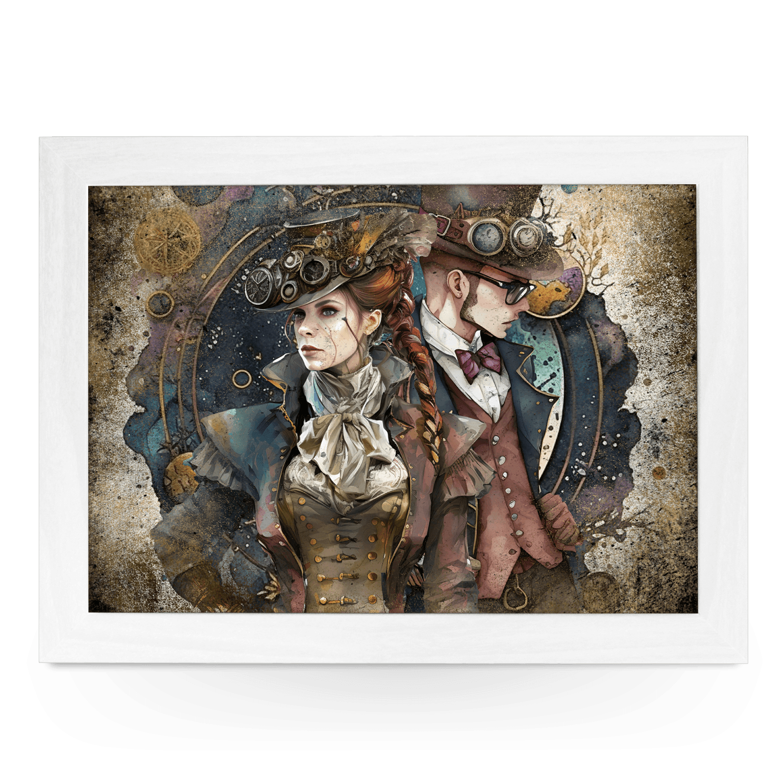 Steampunk Couple Lap Tray - L1303 - Cushioned Lap Trays by Yoosh