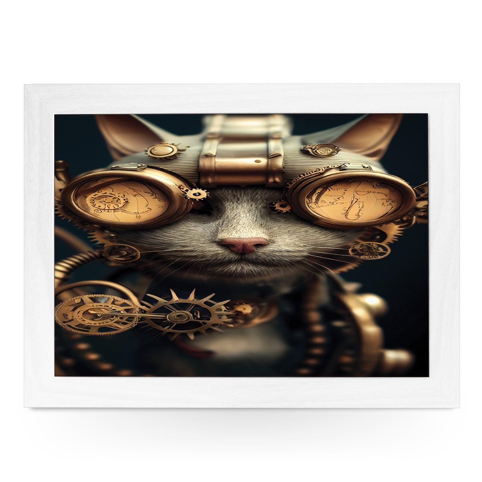 Steampunk Goggles Cat Lap Tray - L1033 - Cushioned Lap Trays by Yoosh