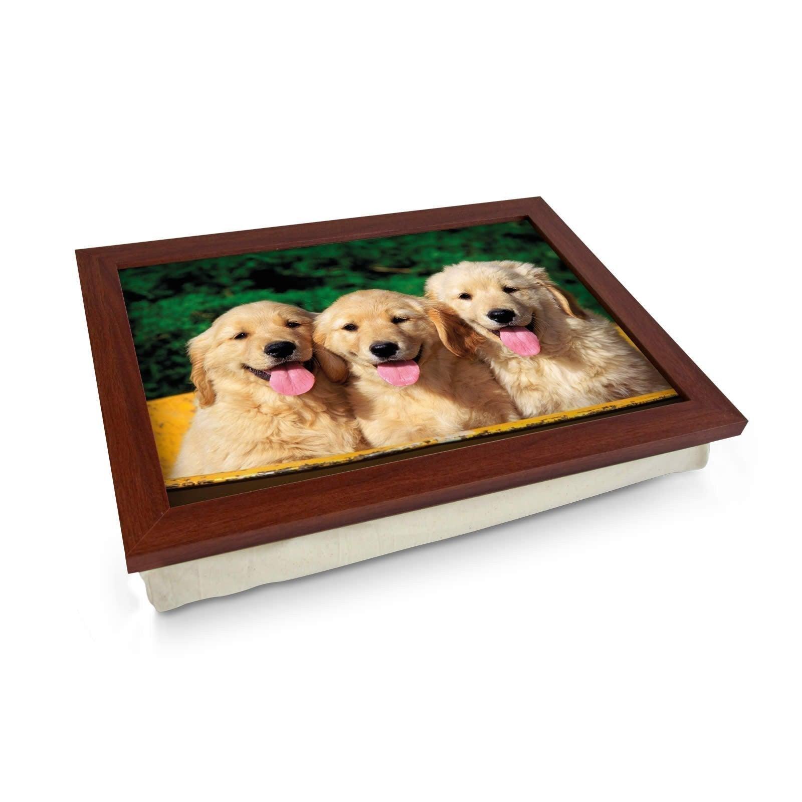 Three Golden Retriever Puppies In A Tub Lap Tray - L0397 Personalised Lap Trays