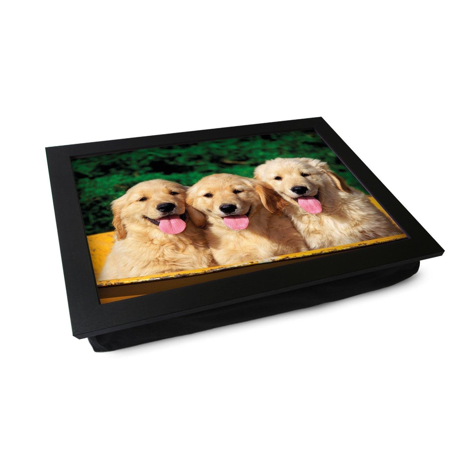 Three Golden Retriever Puppies In A Tub Lap Tray - L0397 Personalised Lap Trays