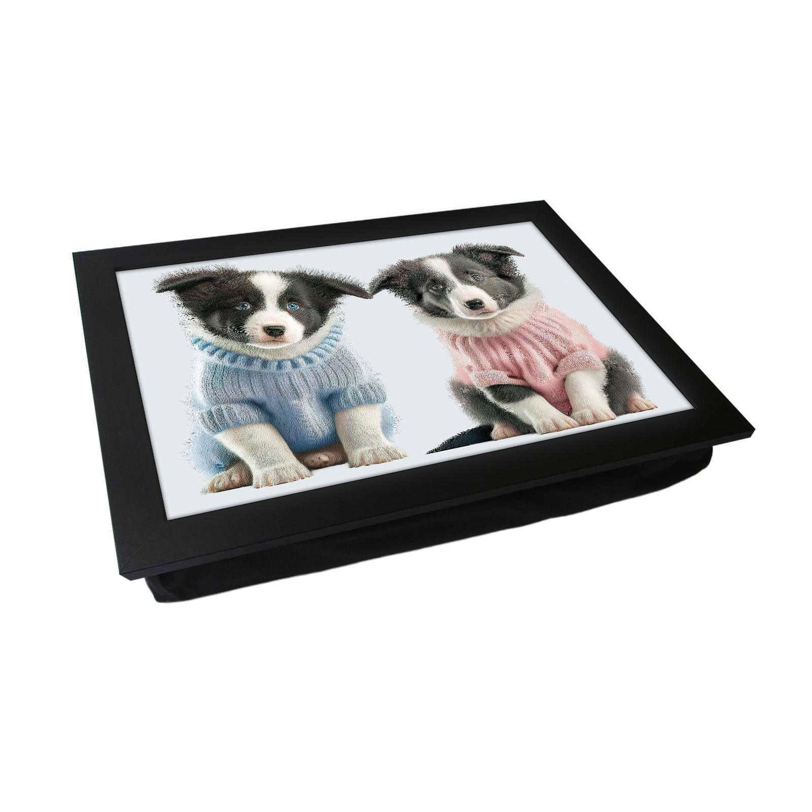 Two Cute Sheepdog Puppies In Jumpers Lap Tray - L1101 - Cushioned Lap Trays by Yoosh