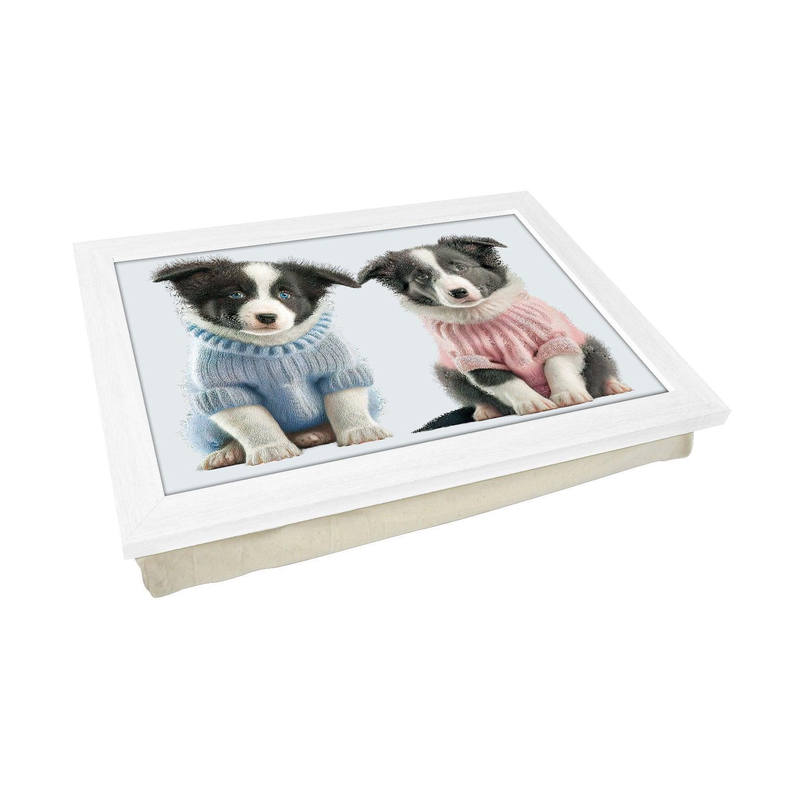 Two Cute Sheepdog Puppies In Jumpers Lap Tray - L1101 - Cushioned Lap Trays by Yoosh