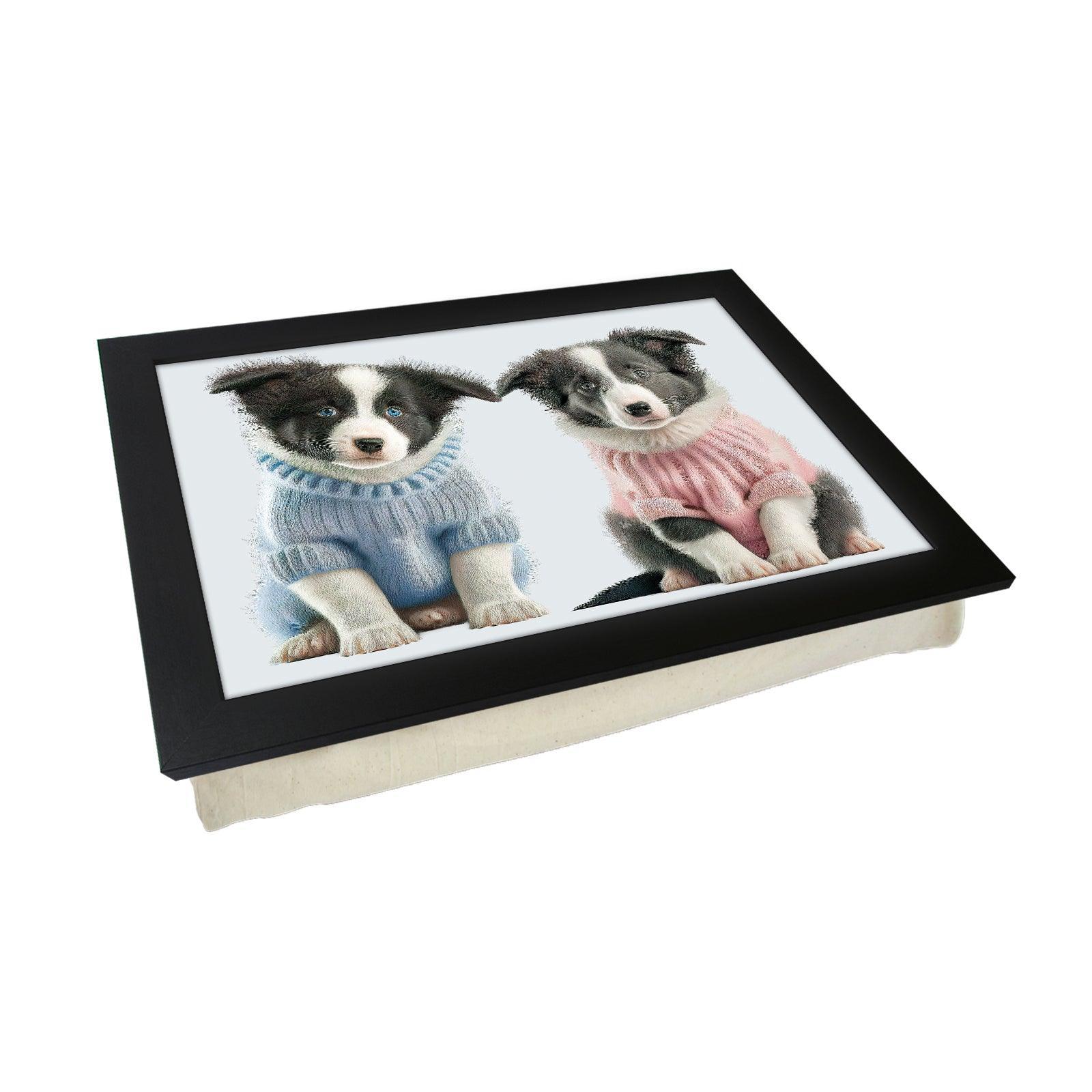 Two Cute Sheepdog Puppies In Jumpers Lap Tray - L1101 - Cushioned Lap Trays by Yoosh