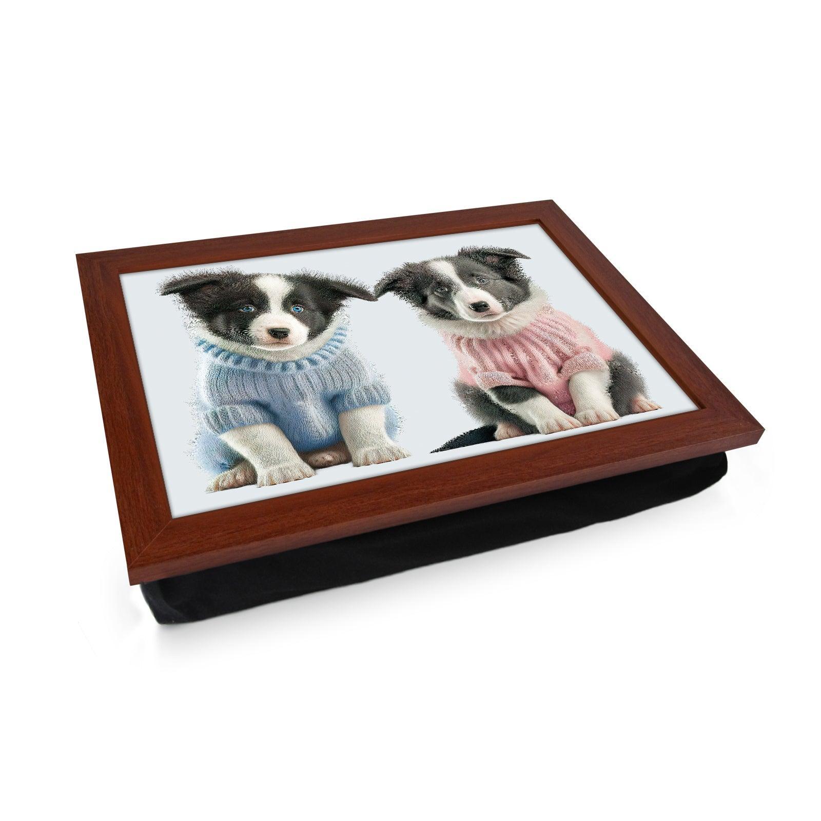 Two Cute Sheepdog Puppies In Jumpers Lap Tray - L1101 - Cushioned Lap Trays by Yoosh