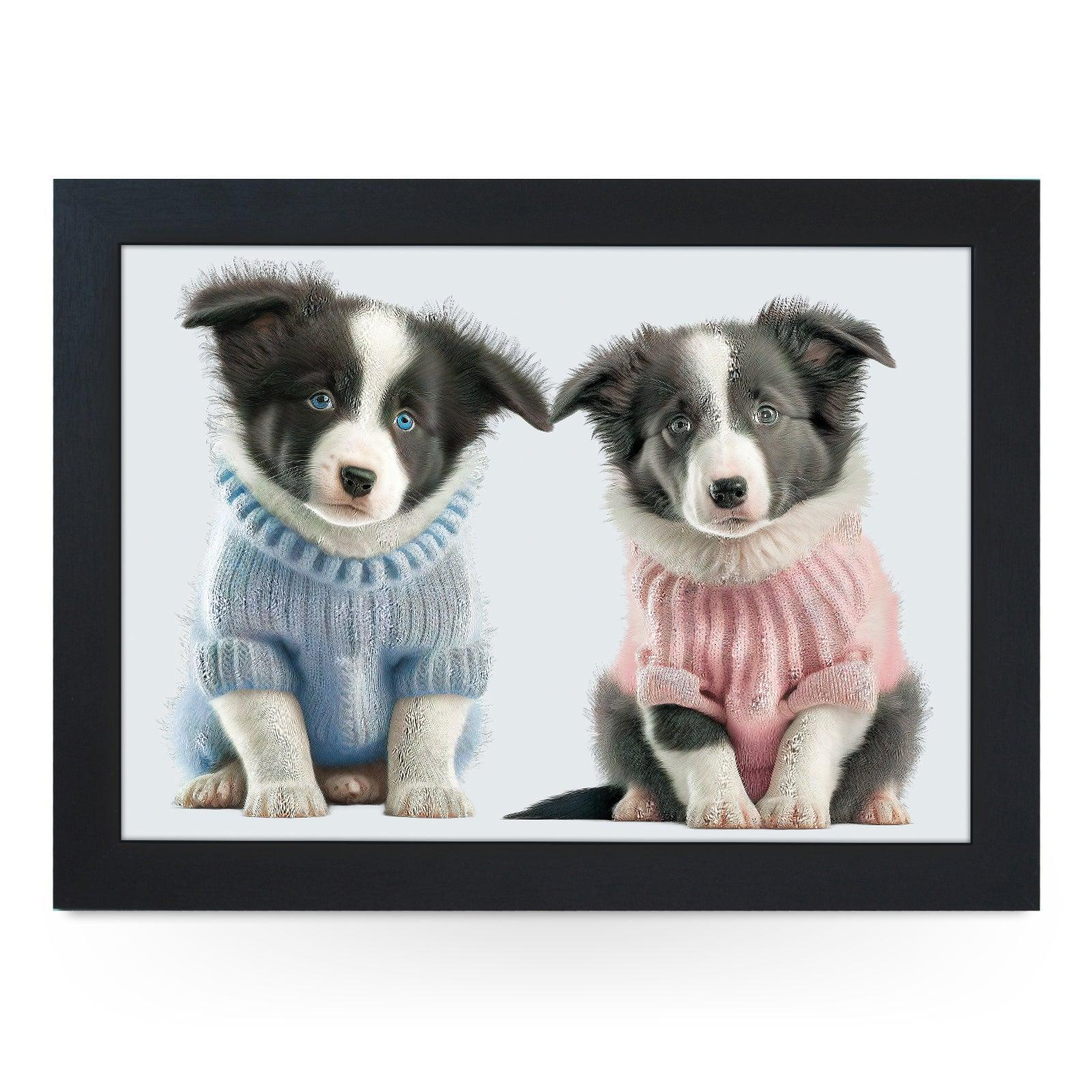 Two Cute Sheepdog Puppies In Jumpers Lap Tray - L1101 - Cushioned Lap Trays by Yoosh