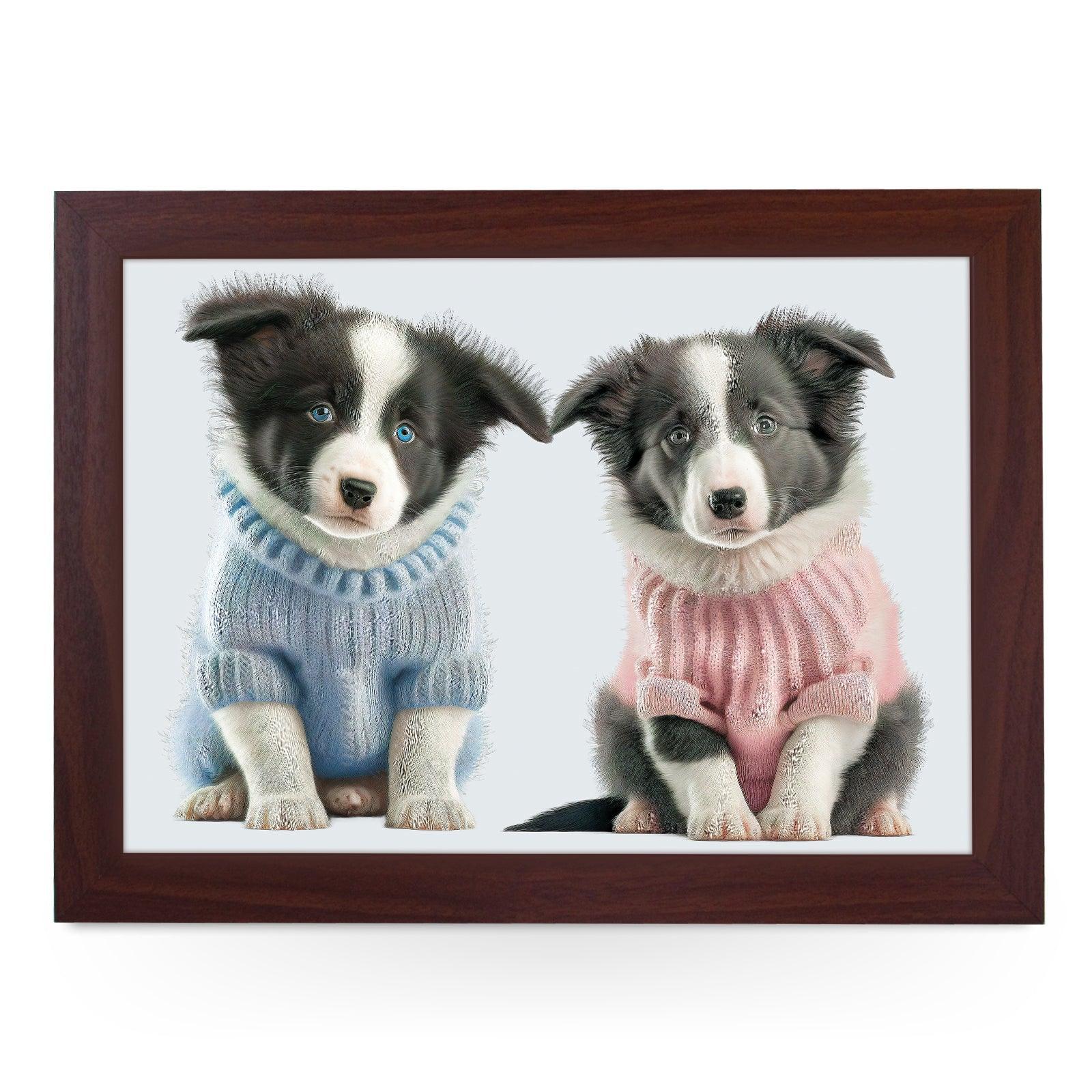 Two Cute Sheepdog Puppies In Jumpers Lap Tray - L1101 - Cushioned Lap Trays by Yoosh