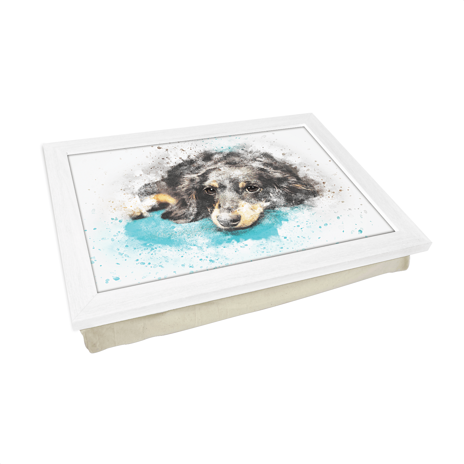 Water Coloured Dachshund Cross Lap Tray - L858 - Cushioned Lap Trays by Yoosh