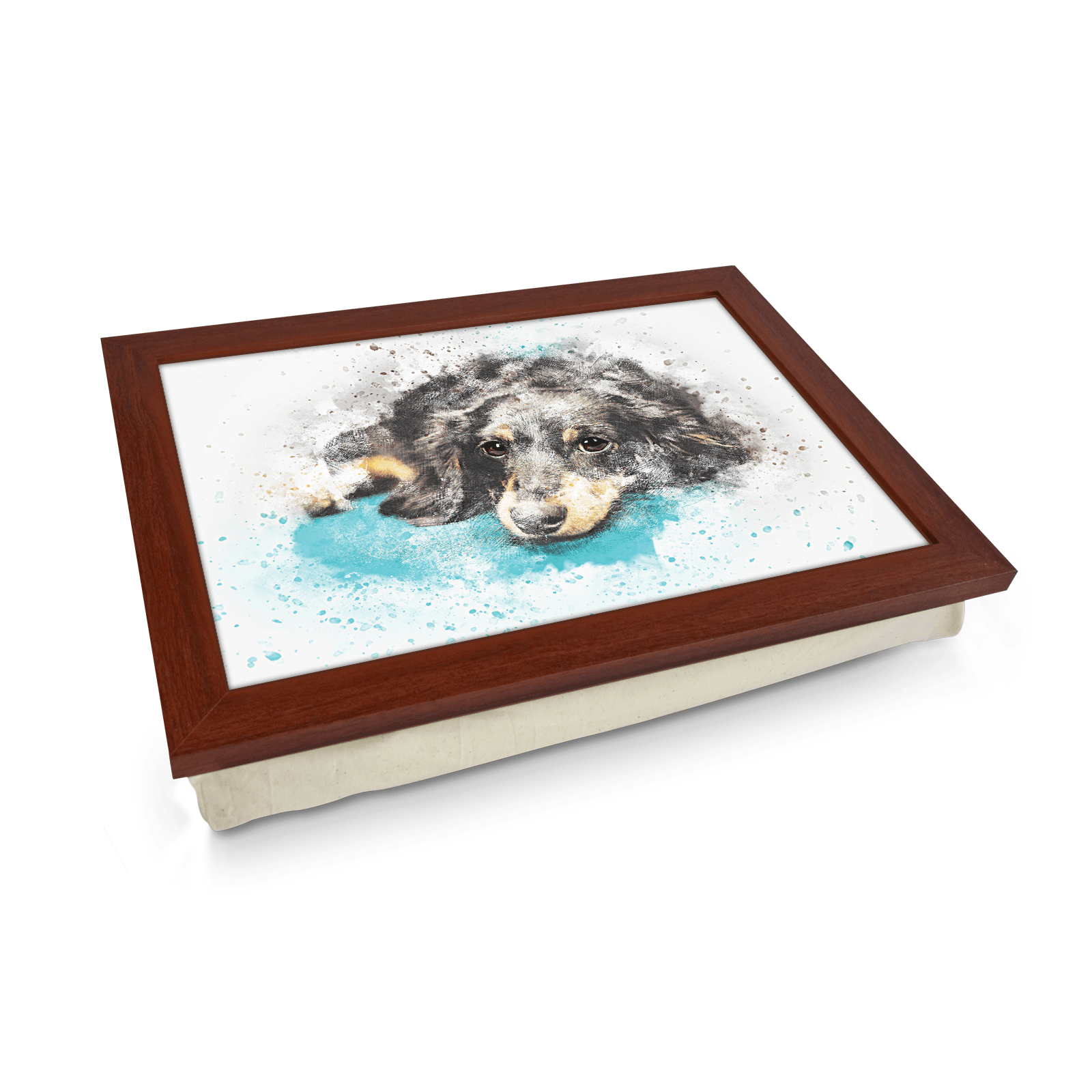 Water Coloured Dachshund Cross Lap Tray - L858 - Cushioned Lap Trays by Yoosh