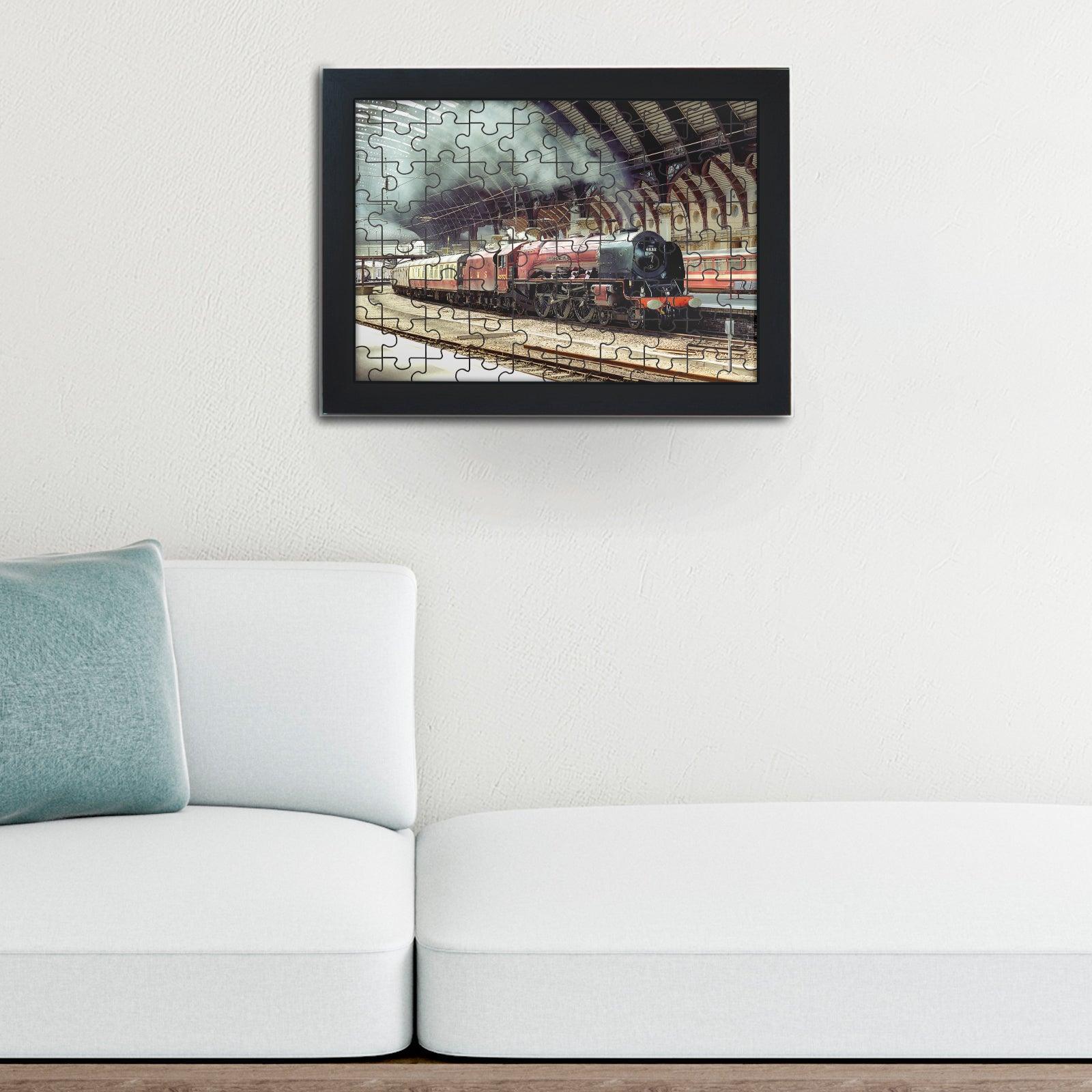 York Station Train Jigsaw Puzzle with Frame (180pcs) Cushioned Lap Trays by Yoosh