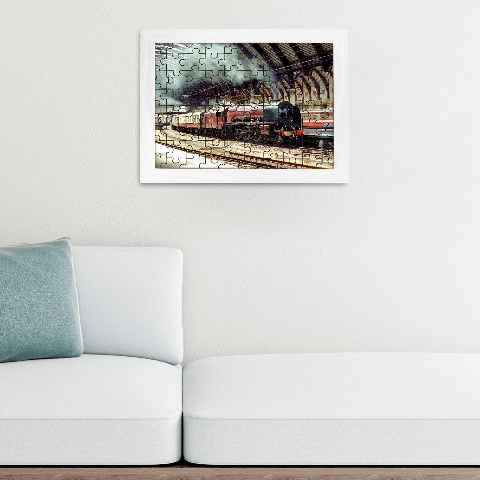 York Station Train Jigsaw Puzzle with Frame (180pcs) Cushioned Lap Trays by Yoosh