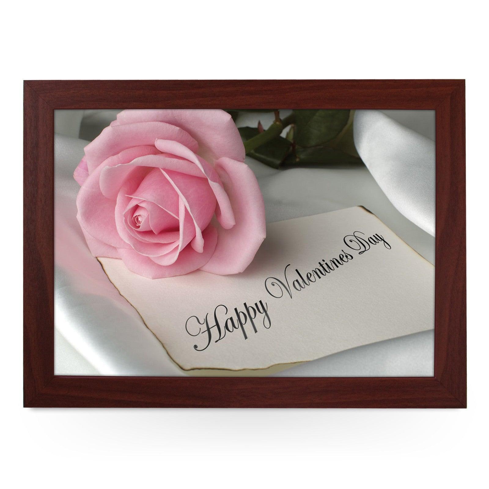 Happy Valentine's Day Pink Rose Lap Tray - L0417 Personalised Lap Trays
