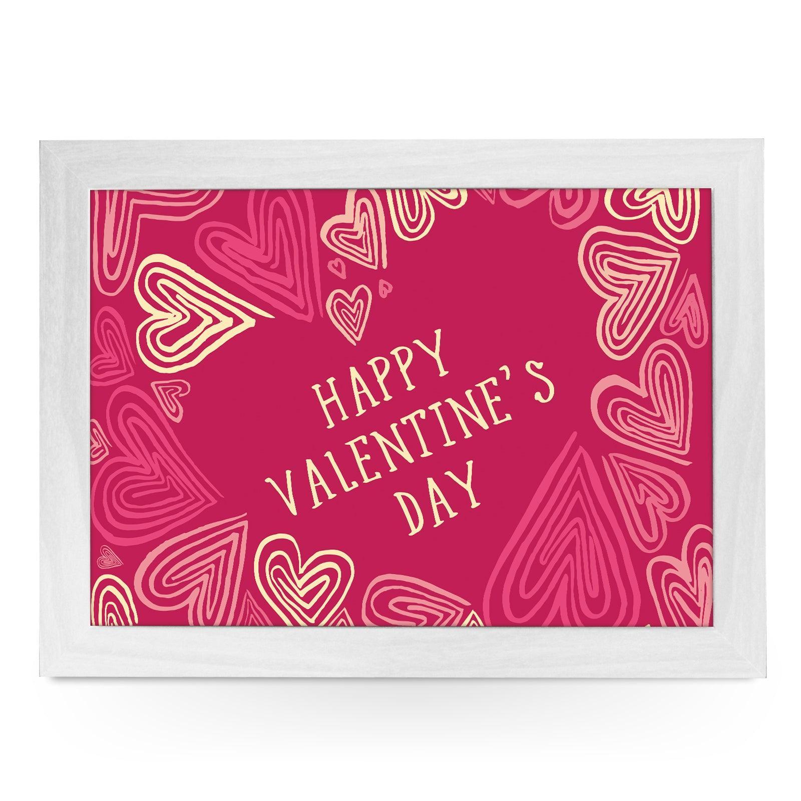 Happy Valentine's Day Drawn Hearts Lap Tray - L0457 Personalised Lap Trays