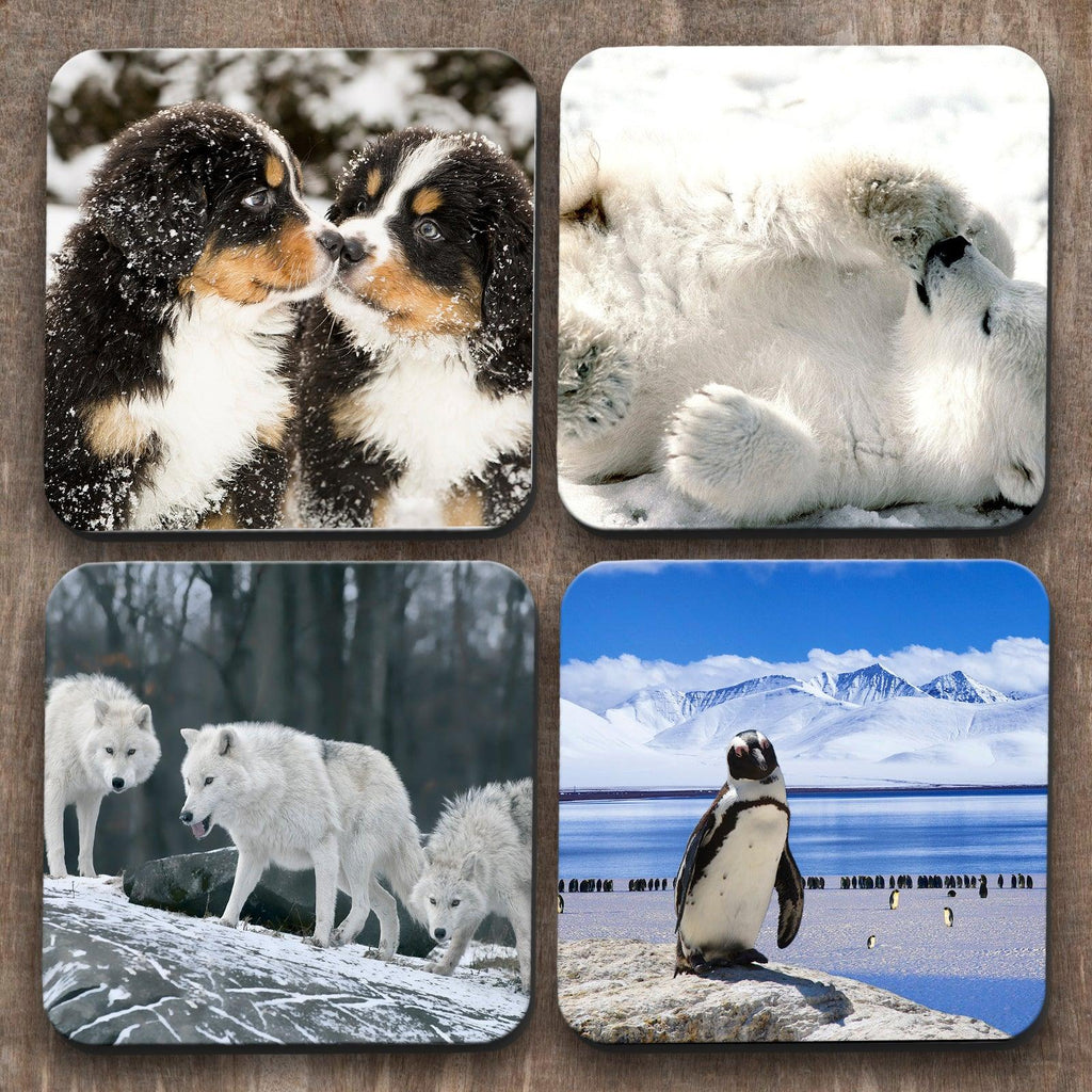 Animals in the Snow x 4 Coasters C0044 Cushioned Lap Trays by Yoosh