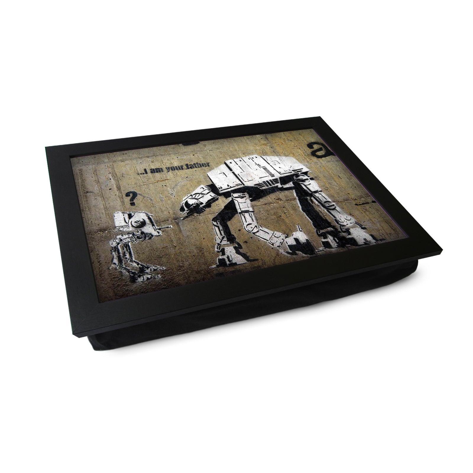 Banksy Collection Gift Set 1 - I Am Your Father Lap Tray - Bubble Girl Hand Towel - 4 Assorted Coasters - Cushioned Lap Trays by Yoosh