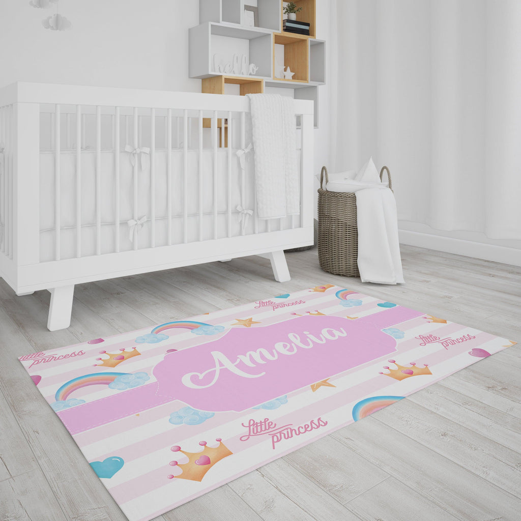 Bedroom Floor Mat - Little Princess - Pink - Personalised Name - Kids, Babies, Infants, New Born, Nursery, Bedside, Carpet Yoosh