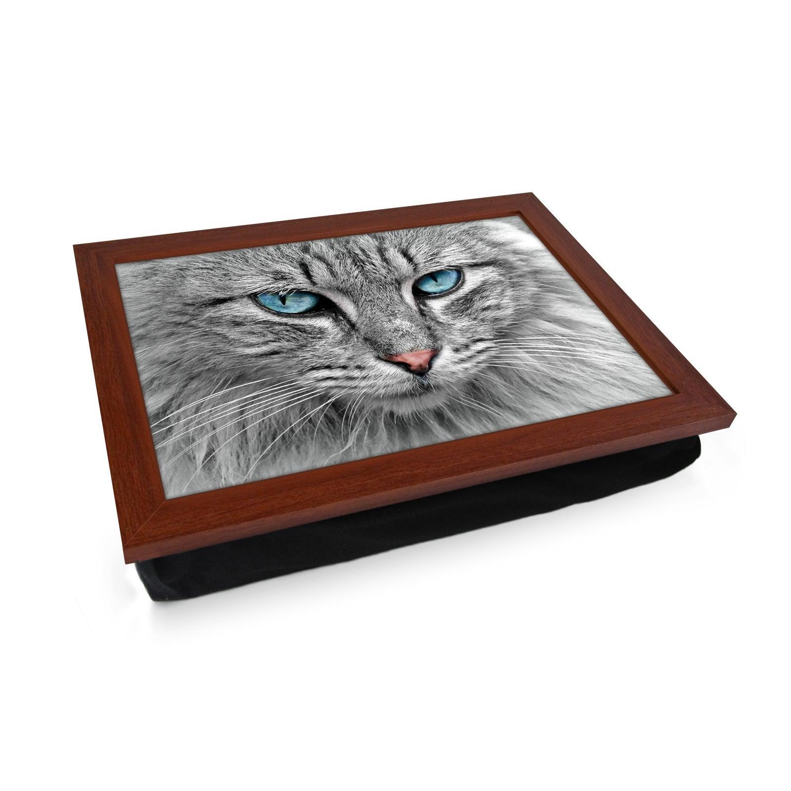Blue Eyed Grey Tabby Cat Lap Tray Lap Tray - L1191 - Cushioned Lap Trays by Yoosh