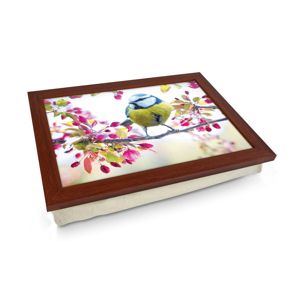 Blue Tit Bird On A Blossoming Spring Branch Lap Tray - L1189 - Cushioned Lap Trays by Yoosh