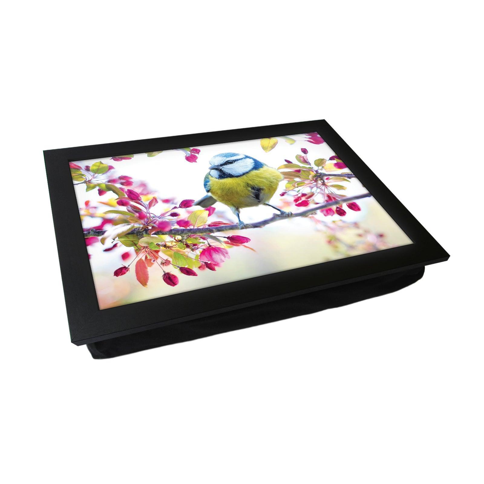 Blue Tit Bird On A Blossoming Spring Branch Lap Tray - L1189 - Cushioned Lap Trays by Yoosh