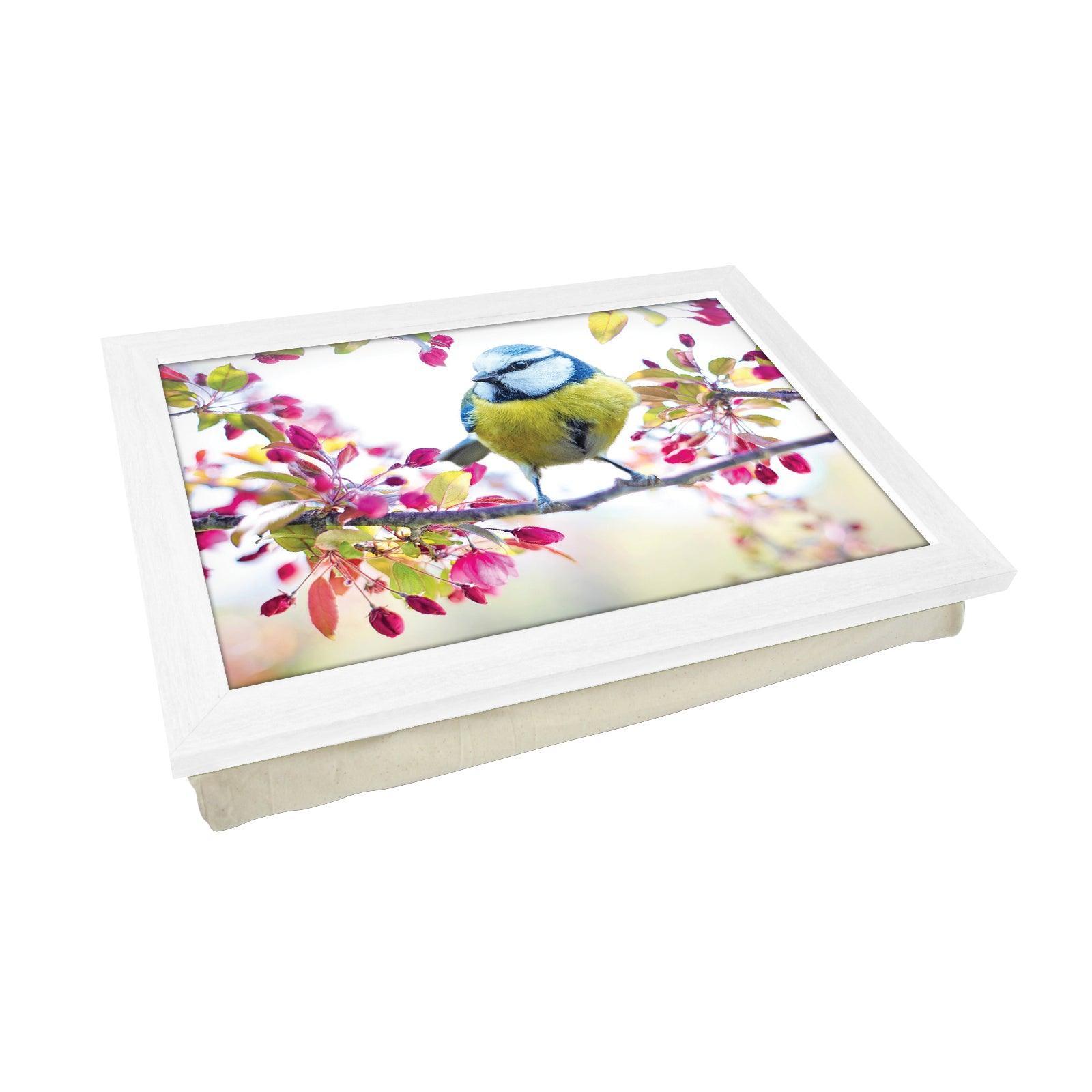 Blue Tit Bird On A Blossoming Spring Branch Lap Tray - L1189 - Cushioned Lap Trays by Yoosh