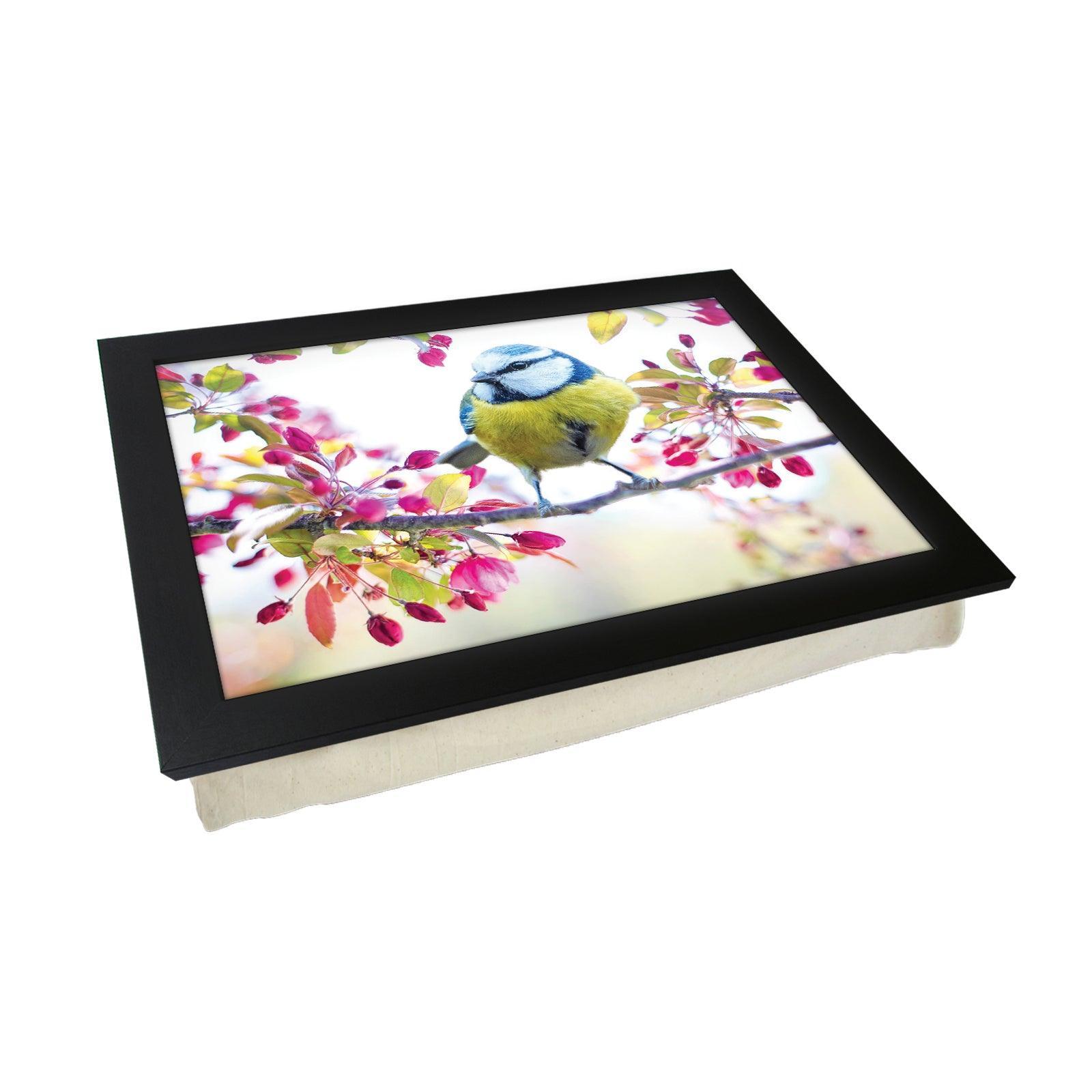 Blue Tit Bird On A Blossoming Spring Branch Lap Tray - L1189 - Cushioned Lap Trays by Yoosh