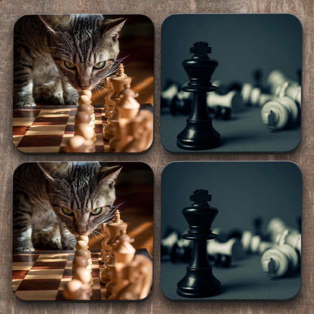 Chess Cat x 4 Coasters C52 Cushioned Lap Trays by Yoosh