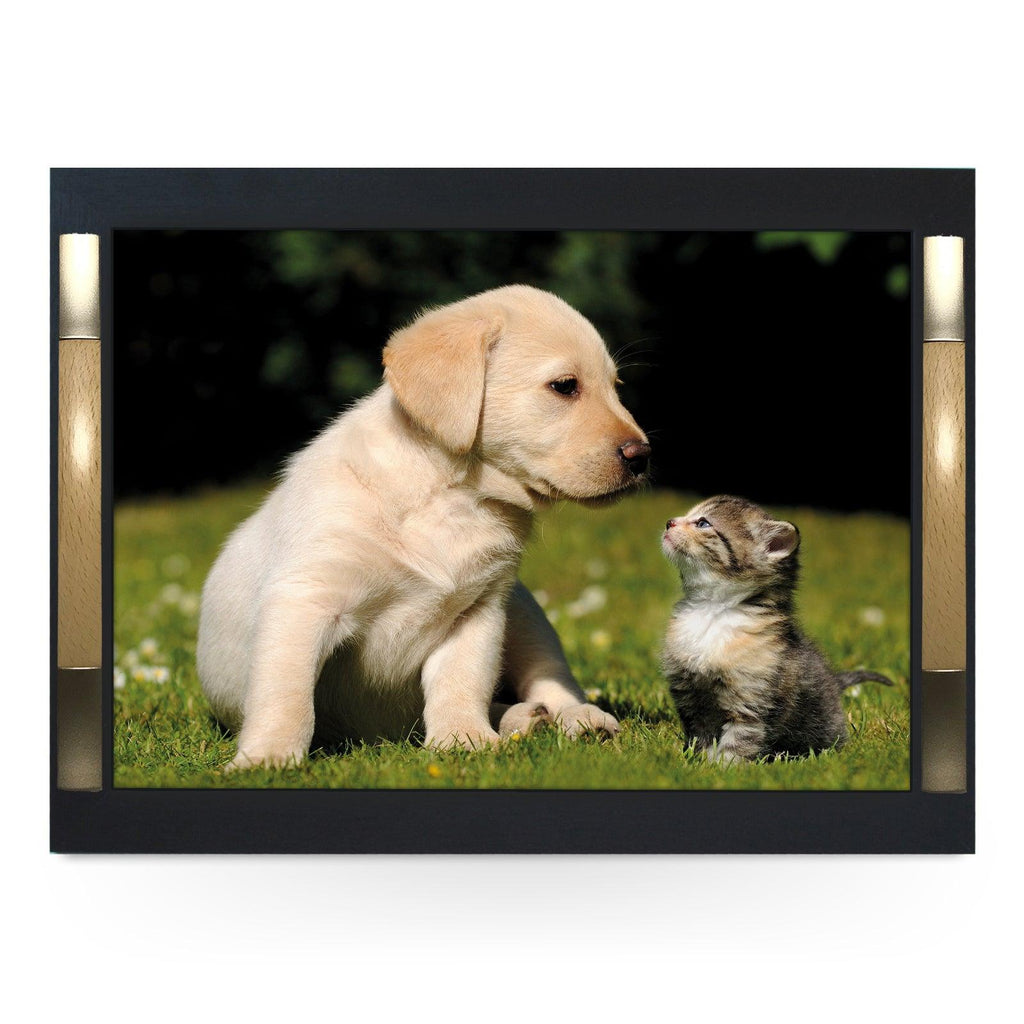Cute Kitten and Puppy Are Best Friends Serving Tray - 0219 - Cushioned Lap Trays by Yoosh