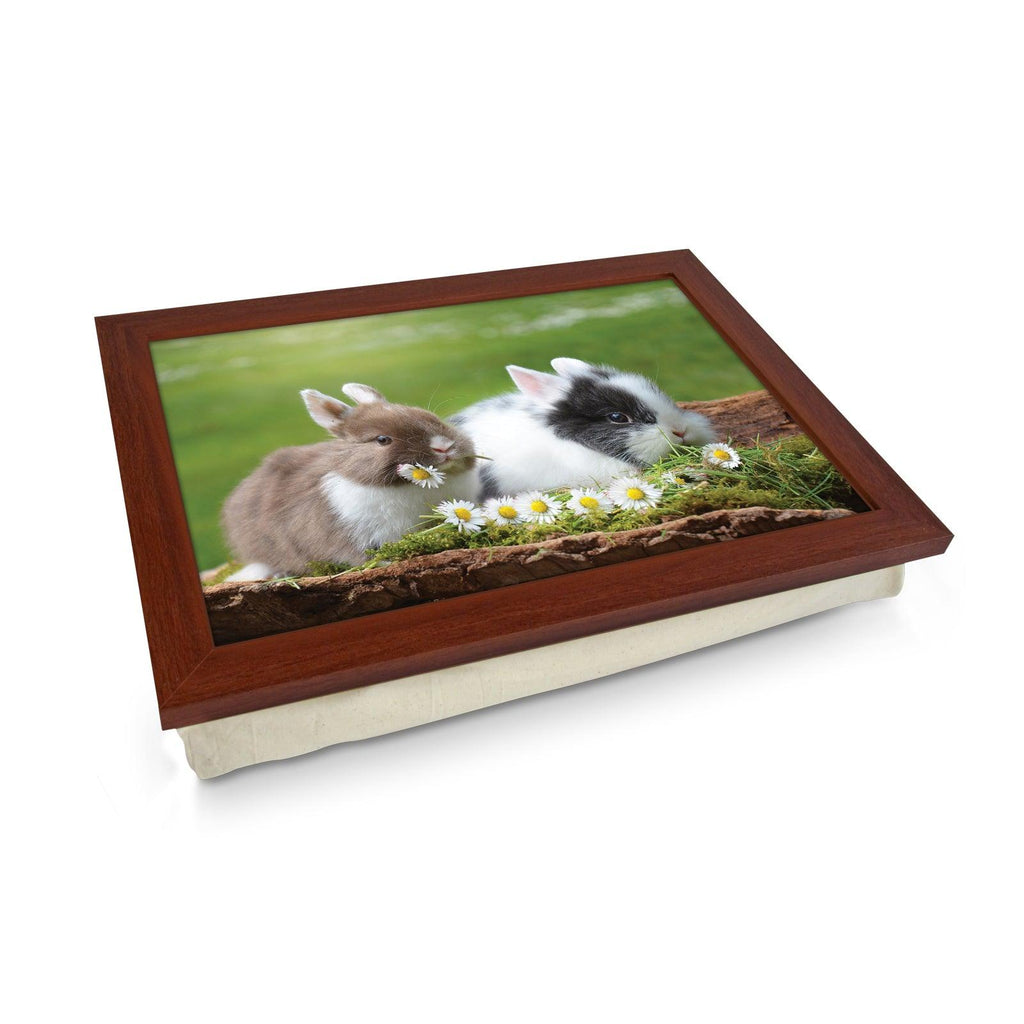 Cute Rabbits Eating Flowers Lap Tray - L1197 - Cushioned Lap Trays by Yoosh